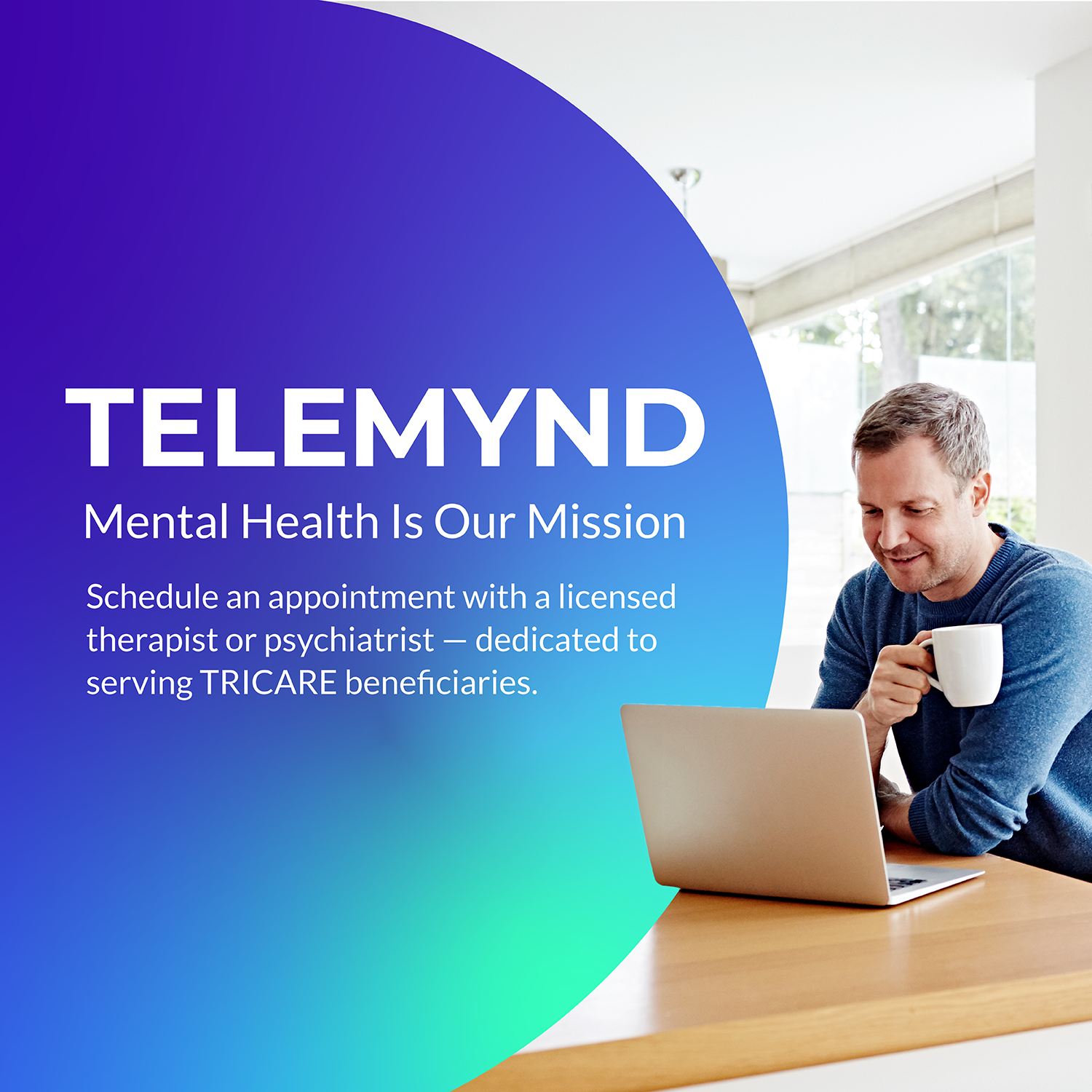 Telemynd logo and text "Revolutionizing Access To Behavioral Health, For All"