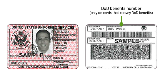Image of a legacy uniformed services id card sample