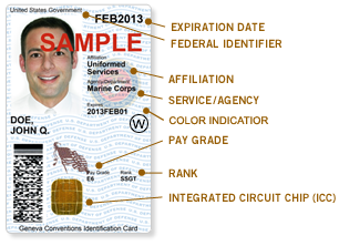 Image of the front of a common access card sample