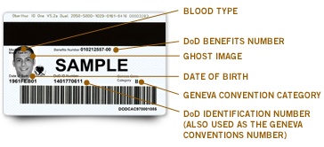 Image of the back of a common access card sample